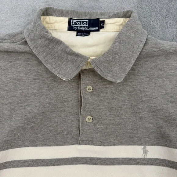 Vintage Polo Ralph Lauren Gray Striped Polo Shirt Cotton Classic Fit Mens XL - Picture 11 of 14